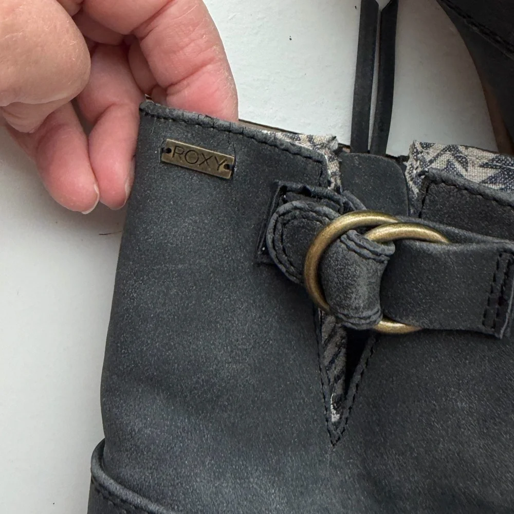 Roxy Charcoal Ankle Boots with Buckle Accents - Picture 12 of 15